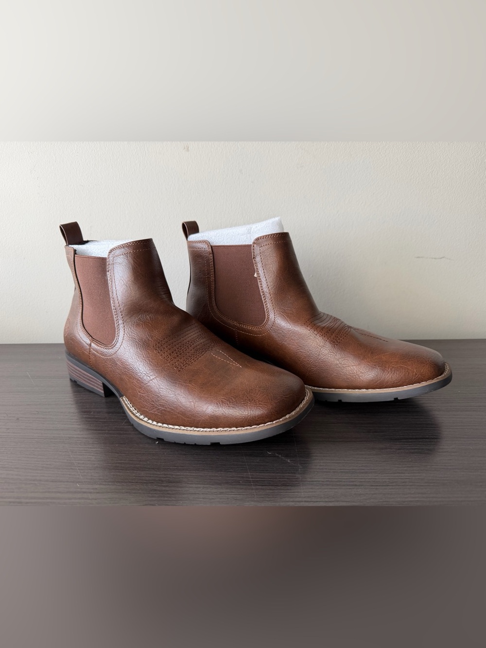 ⁠IUV Men's Chelsea Boots Brown Ankle Western Square Toe Slip On Size 12 New⁠